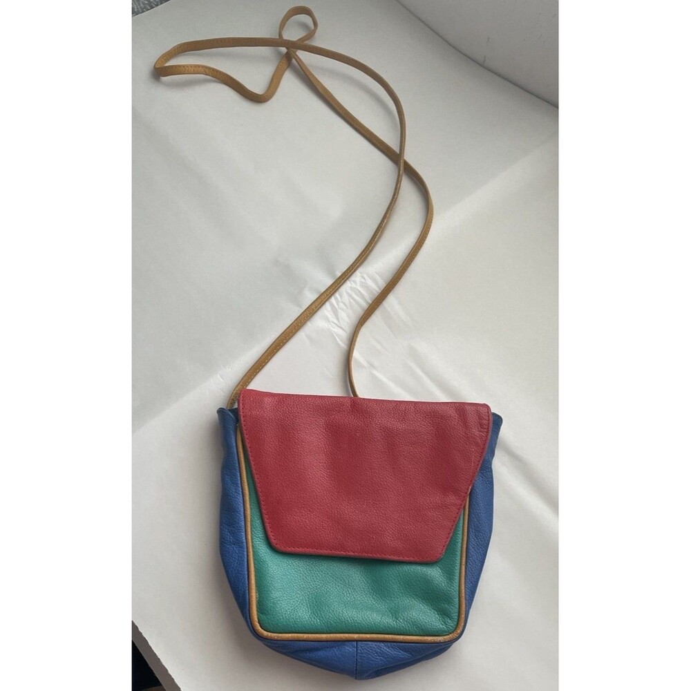 Vintage Leather Color Block Crossbody Purse Bag Bright 80s Coastal Resort Cruise